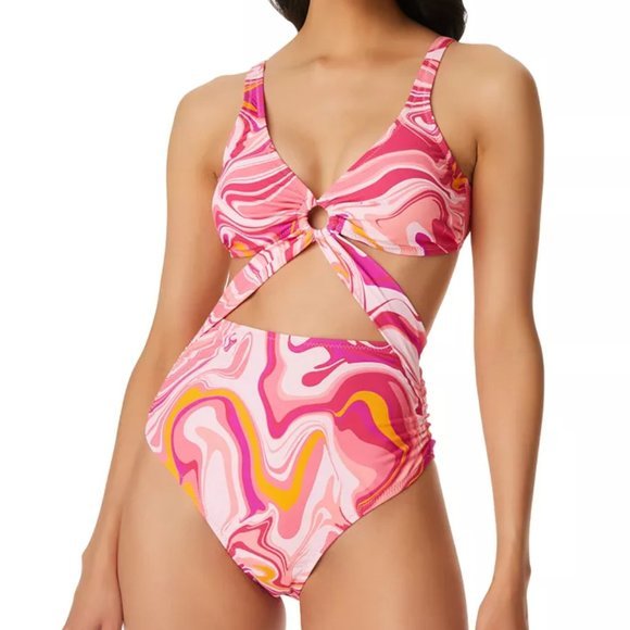 Jessica Simpson Good Vibrations O-Ring One-Piece Swimsuit Femme‎ Pink S - Picture 1 of 15